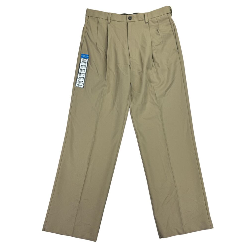 Haggar Mens Cool 18 Pro Classic Fit Pleated Stretch Dress Pants Khaki 32x30